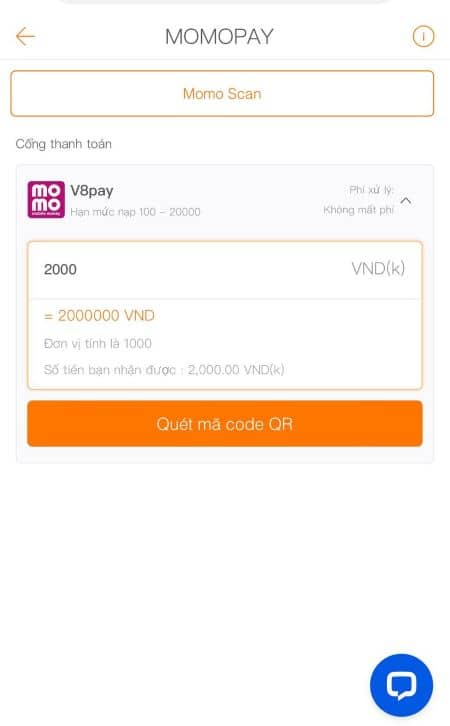 Nhập số tiền muốn chuyển và chọn “Quét mã code QR”